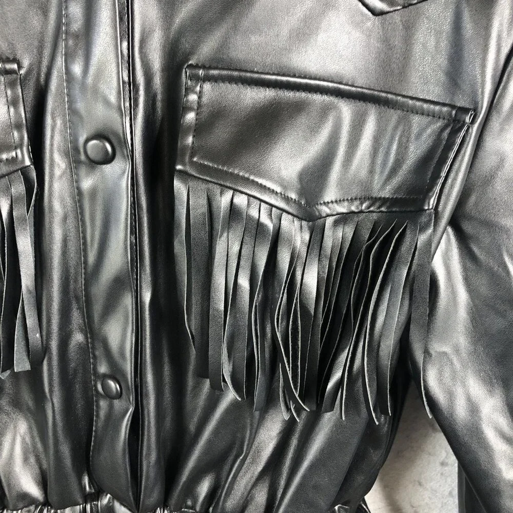 Strut and Bolt Mini Romper Womens S Black Vegan Leather Fringe Rock Punk NEW